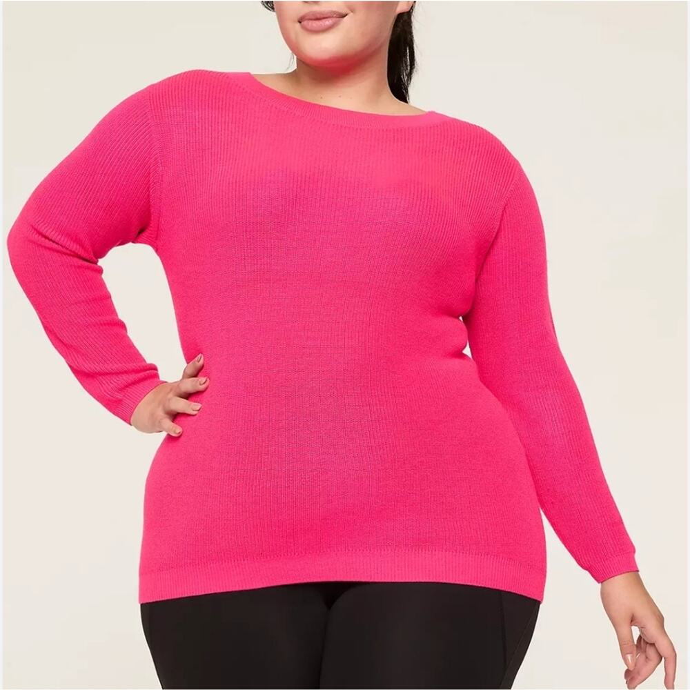 Lane Bryant hot pink tunic length button back sweater plus size 26 28 4X